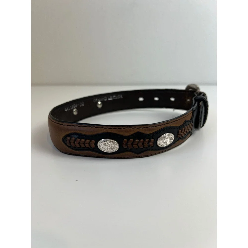 Nocona Kids Western Leather Belt Size 20 Brown Black Tooled Concho Rodeo 4411202